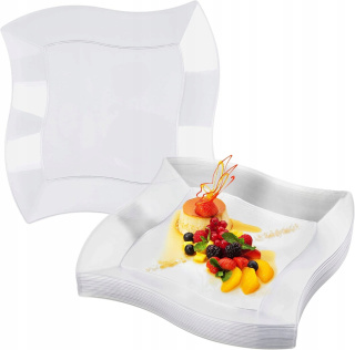 Talerze plastikowe przezroczyste 26 cm wielorazowe grube -zestaw 20 szt