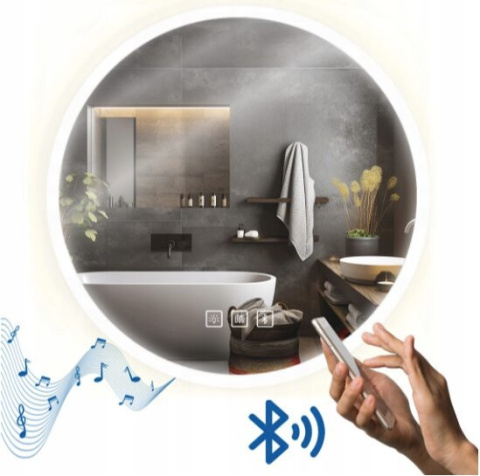 LUSTRO ŁAZIENKOWE OKRĄGŁE PODŚWIETLANE LED Z GŁOŚNIKIEM BLUETOOTH 60cm LUSTRO ŁAZIENKOWE OKRĄGŁE PODŚWIETLANE LED Z GŁOŚNIKIEM BLUETOOTH 60cm