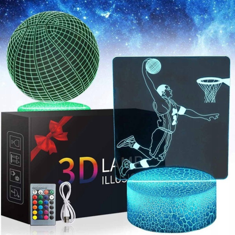 Lampka nocna LED 3D akrylowa z motywem piłki i koszykarza 2 wzory 7 kolorów
