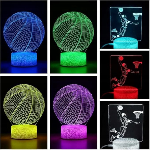 Lampka nocna LED 3D akrylowa z motywem piłki i koszykarza 2 wzory 7 kolorów