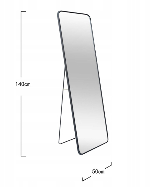 Lustro 2 w 1 stojące prostokątne lub do powieszenia, czarne 140x50 cm Lustro 2 w 1 stojące prostokątne lub do powieszenia, czarne 140x50 cm