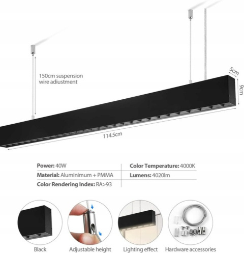 Zewanny LED lampa wisząca 114,5 cm 40W 4000K