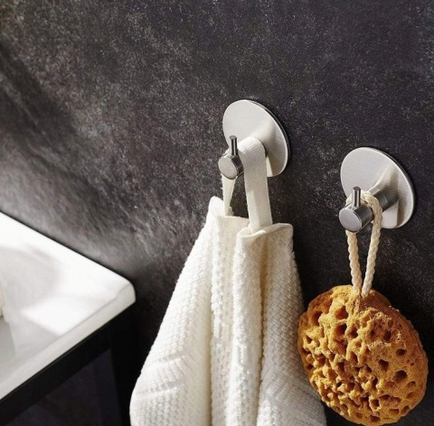 2 szt HACZYK WIESZAK ŁAZIENKOWY DO ŁAZIENKI SAMOPRZYLEPNY SREBRNY