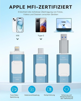 Pendrive 2 w 1: 256GB Lightning + USB-C (z adapterem USB-A)