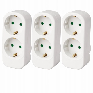 3 szt Rozgałęziacz Złodziejka Rozdzielacz 2 gniazda biały bez bolca uziemienia