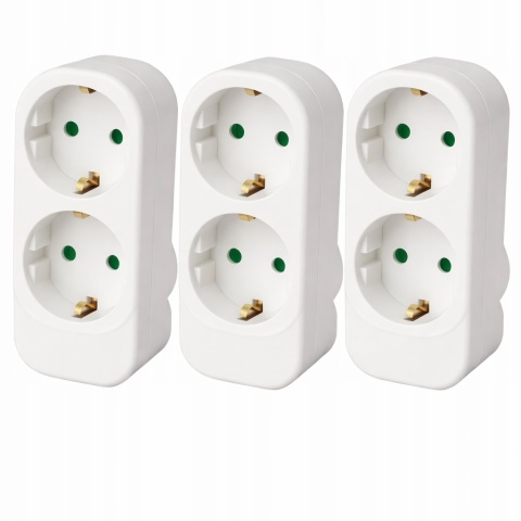 3 szt Rozgałęziacz Złodziejka Rozdzielacz 2 gniazda biały bez bolca uziemienia