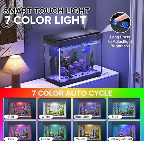 Akwarium 9L Kompletny Zestaw + Nawilżacz Powietrza | Filtr 3w1 | LED 7 Kolorów | Szkło UHD HD300