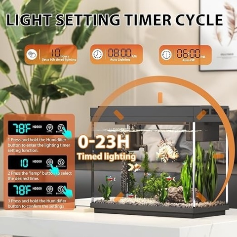 Akwarium 9L Kompletny Zestaw + Nawilżacz Powietrza | Filtr 3w1 | LED 7 Kolorów | Szkło UHD HD300