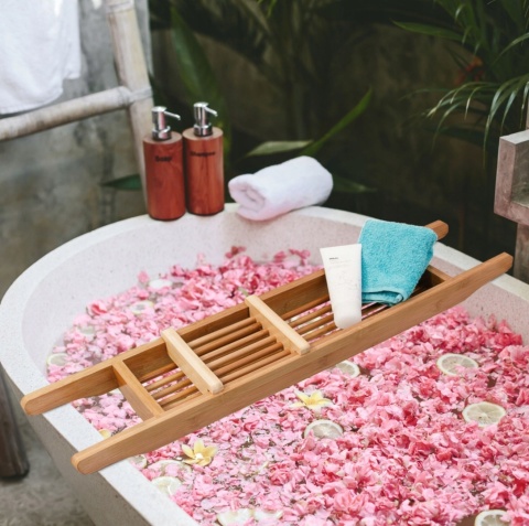 Bambusowa Półka na wannę Relaxdays 14x69 cm organizer do kąpieli na wannę