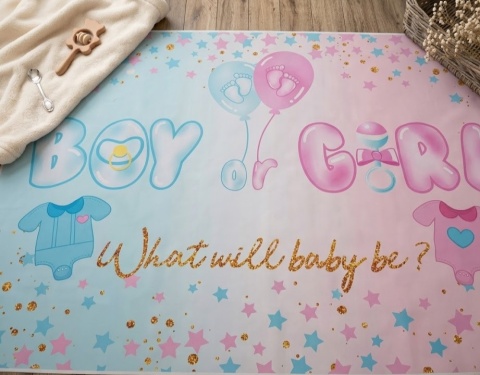 Baner dekoracyjny (tło fotograficzne) Dekoracja na przyjęcie "Chłopiec czy Dziewczynka"150x210 cm