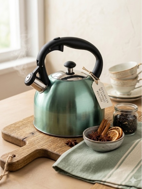 CZAJNIK NA GAZ INDUKCJA CZAJNIK Z GWIZDKIEM 2,6L TRADYCYJNY ZIELONY STALOWY