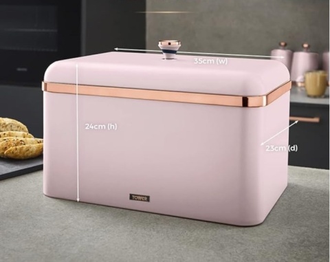 Chlebak Tower Bread Bin T826130ONK – stylowy, różowy z miedzianymi detalami
