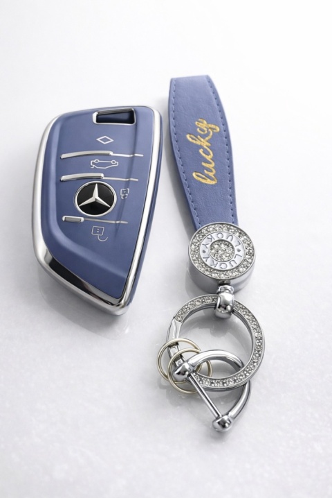 ETUI na KLUCZYK SAMOCHODOWY do BMW POKROWIEC na PILOTA NIEBIESKI+ Brelok ozdobny