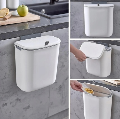 Elpheco Kompostownik kosz kuchenny 9 L wiszący kosz z pokrywką biały pod zlew