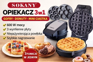 Gofrownica Opiekacz 3w1 SOKANY SK-08006 – Gofry | Donuty | Mini ciastka