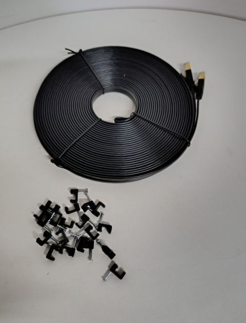 PŁASKI KABEL INTERNET LAN CAT7 – ZESTAW 20M + UCHWYTY