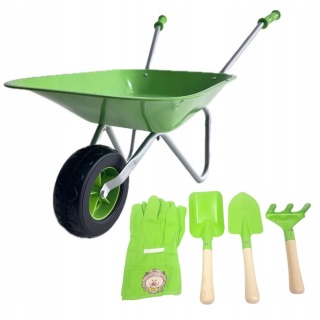 Metalowa Zielona Taczka Dla Dzieci + Akcesoria