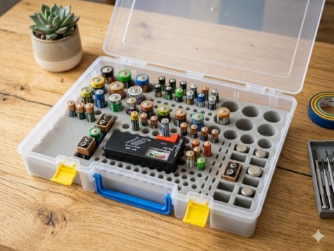 ORGANIZER / ETUI NA BATERIE Z TESTEREM – PORZĄDEK W JEDNYM MIEJSCU!