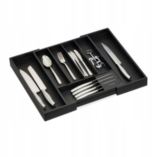 Organizer na sztućce do szuflady regulowany, bambus taca na sztućce, czarny, wkład