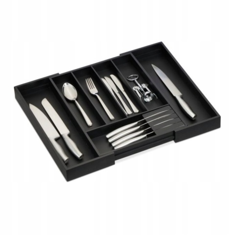 Organizer na sztućce do szuflady regulowany, bambus taca na sztućce, czarny, wkład