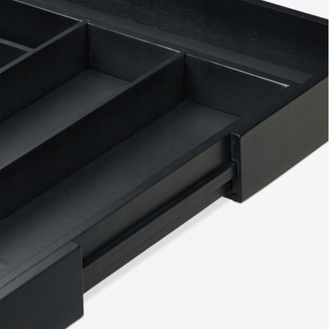 Organizer na sztućce do szuflady regulowany, bambus taca na sztućce, czarny, wkład