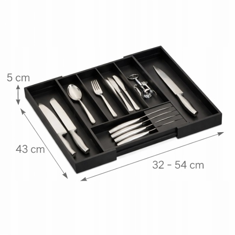 Organizer na sztućce do szuflady regulowany, bambus taca na sztućce, czarny, wkład