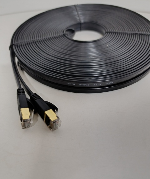 PŁASKI KABEL INTERNET LAN CAT7 – ZESTAW 10M + UCHWYTY