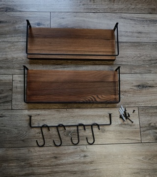 Półka ścienna Zestaw Półek Ściennych Loft – Drewno & Metal (2 sztuki + Wieszak) 40 x 15 cm