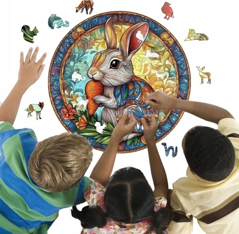 PUZZLE drewniane KRÓLIK z MARCHEWKĄ A2 42 cm × 59,4 cm cm Premium