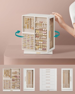 SONGMICS Szkatułka Orgsanizer Pudełko na biżuterię, obrotowe 360°