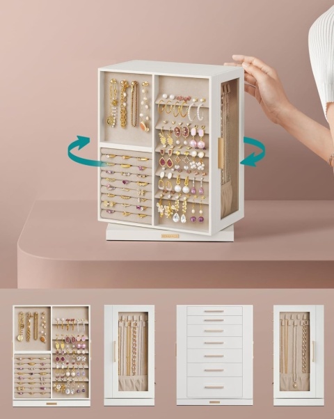 SONGMICS Szkatułka Orgsanizer Pudełko na biżuterię, obrotowe 360°