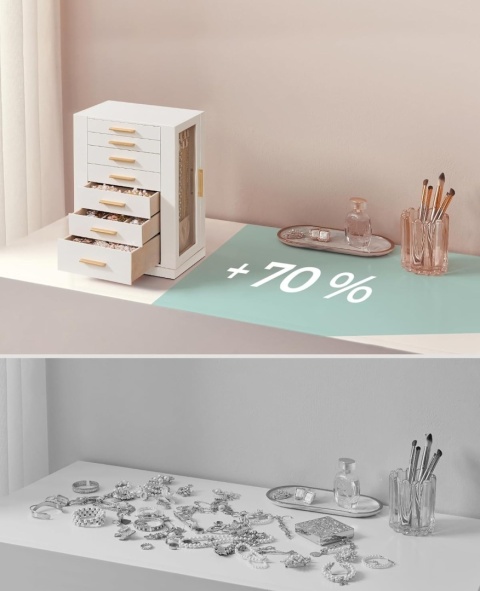 SONGMICS Szkatułka Orgsanizer Pudełko na biżuterię, obrotowe 360°