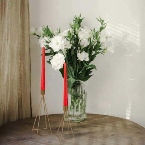 ŚWIECZNIK DEKORACYJNY DO SALONU ZESTAW 2 SZTUK NA ŚWIECE NOWOCZESNY MIEDZIANY