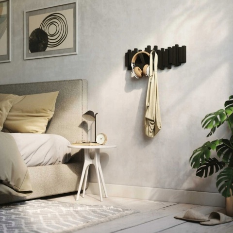 WIESZAK ŚCIENNY NA UBRANIA 5 UCHWYTÓW STICKS CZARNY UMBRA