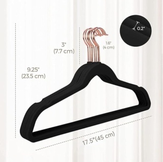 WIESZAKI WELUROWE CZARNE 10 SZTUK ANTYPOŚLIZGOWE