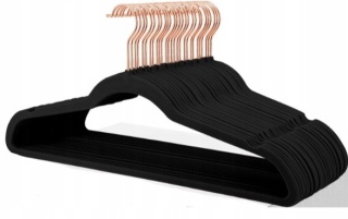 WIESZAKI WELUROWE CZARNE 15 SZTUK ANTYPOŚLIZGOWE