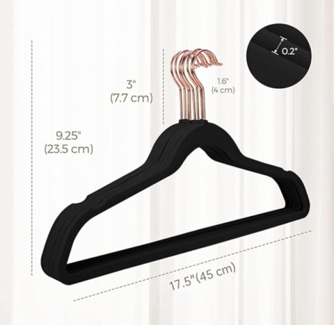 WIESZAKI WELUROWE CZARNE 15 SZTUK ANTYPOŚLIZGOWE