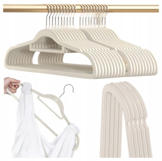 WIESZAKI WELUROWE NA UBRANIA odzieżowe do szafy AKSAMIT PREMIUM 50 szt. BEŻ