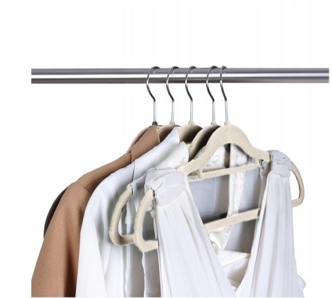 WIESZAKI WELUROWE NA UBRANIA odzieżowe do szafy AKSAMIT PREMIUM 50 szt. BEŻ