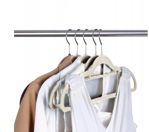 WIESZAKI WELUROWE NA UBRANIA odzieżowe do szafy AKSAMIT PREMIUM 50 szt. BEŻ