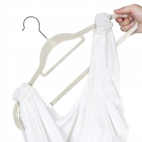 WIESZAKI WELUROWE NA UBRANIA odzieżowe do szafy AKSAMIT PREMIUM 50 szt. BEŻ