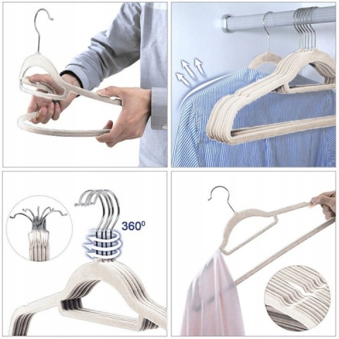 WIESZAKI WELUROWE NA UBRANIA odzieżowe do szafy AKSAMIT PREMIUM 50 szt. BEŻ