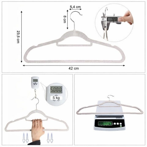 WIESZAKI WELUROWE NA UBRANIA odzieżowe do szafy AKSAMIT PREMIUM 50 szt. BEŻ