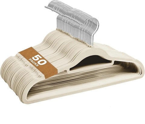 WIESZAKI WELUROWE NA UBRANIA odzieżowe do szafy AKSAMIT PREMIUM 50 szt. BEŻ