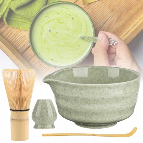 ZESTAW STARTOWY DO MATCHA HERBATY Z MIOTEŁKĄ i ŁYŻKĄ opakowanie prezentowe