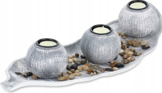 Zestaw Świeczników na Tealighty – Dekoracyjna Taca 50 cm Liść + kamienie ozdobne