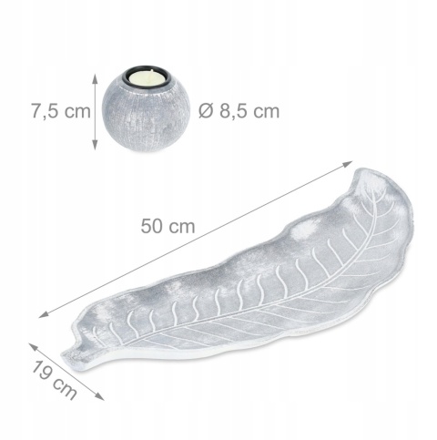 Zestaw Świeczników na Tealighty – Dekoracyjna Taca 50 cm Liść + kamienie ozdobne