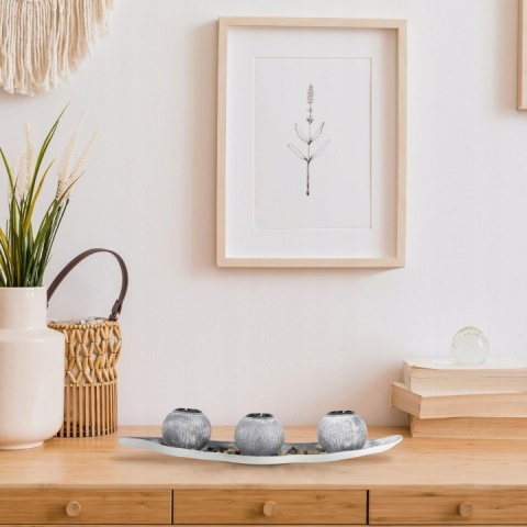 Zestaw Świeczników na Tealighty – Dekoracyjna Taca 50 cm Liść + kamienie ozdobne