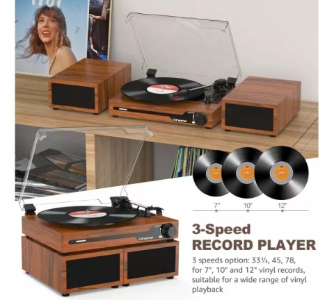 Gramofon Vintage z dwoma głośnikami – Model UD012 (Ciemna Zieleń)