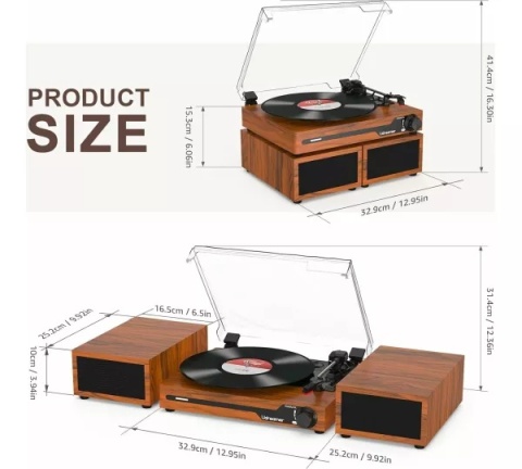Gramofon Vintage z dwoma głośnikami – Model UD012 (Ciemna Zieleń)